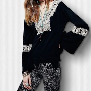 Free People Black Santa Maria Cotton Pullover L